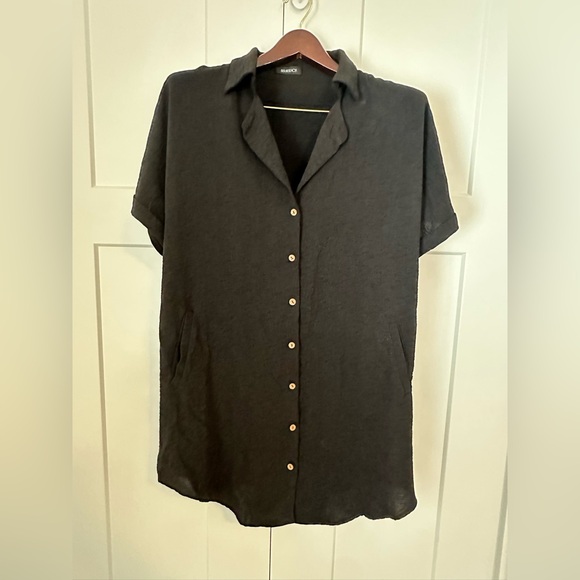 Bsubseach Other - Relaxed Black Button-Front Women's Swim Pocketed Coverup XL